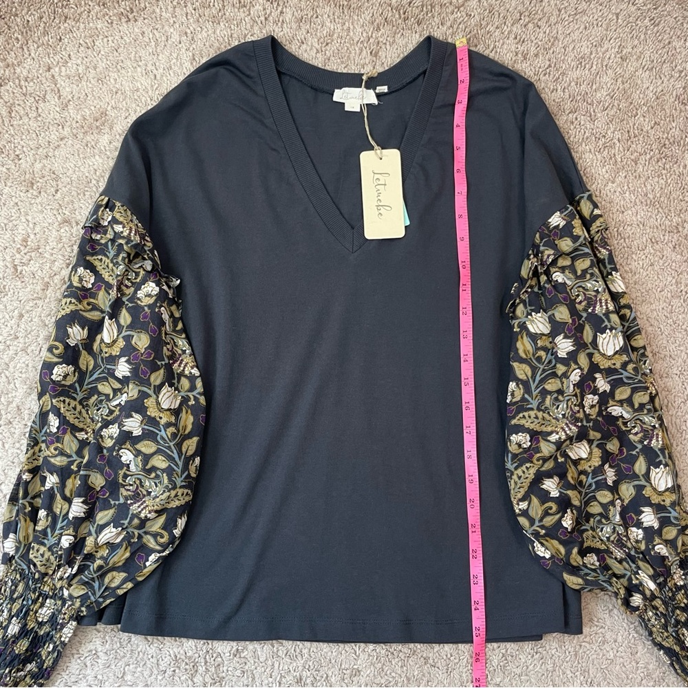 Anthropologie Plus Let Me Be Sydney Long Puff-Sleeved Black Floral Blouse Top 1X - Picture 14 of 16